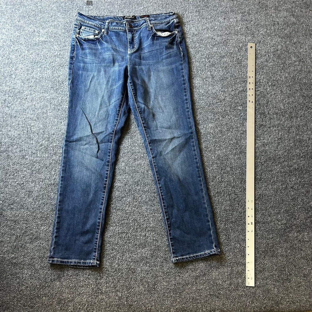 Earl Jean Skinny Jeans Womens Size 12 Blue Rhinestone Cross Pockets Slim Fit